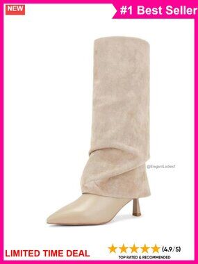 Women's Fold Over Knee High Boots Pointed Toe Stiletto Heel Pull On